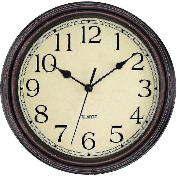 Silent No Tick Round Retro Quartz Clock Wall Clock (12 Inches)Retro color