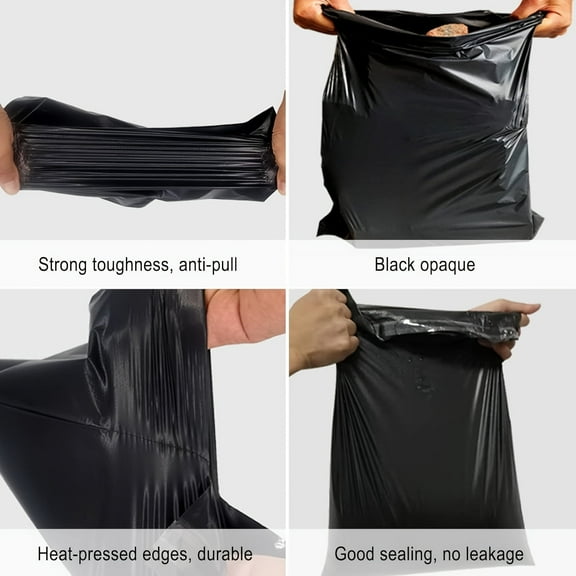 100 black polyethylene mailing envelopes, courier file bags, and super adhesive sealed bags for item safety and protection.