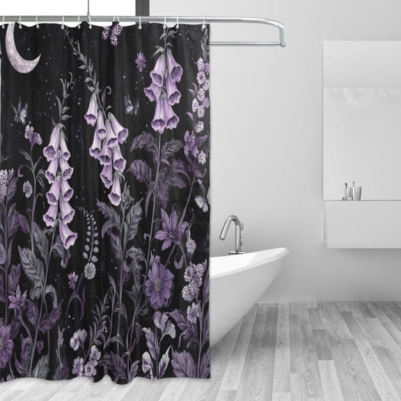 Yayeee Shower Curtain with Hooks 72"x72" Waterproof Fabric Bathroom Hanging Decor, Light Purple Flowers