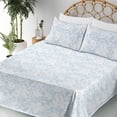 thumbnail image 3 of Ambesonne Romantic Flowers Fitted & Flat Sheet with Shams 4 Pcs Set, Floral Art Leaves, King, Pale Blue White, 3 of 5