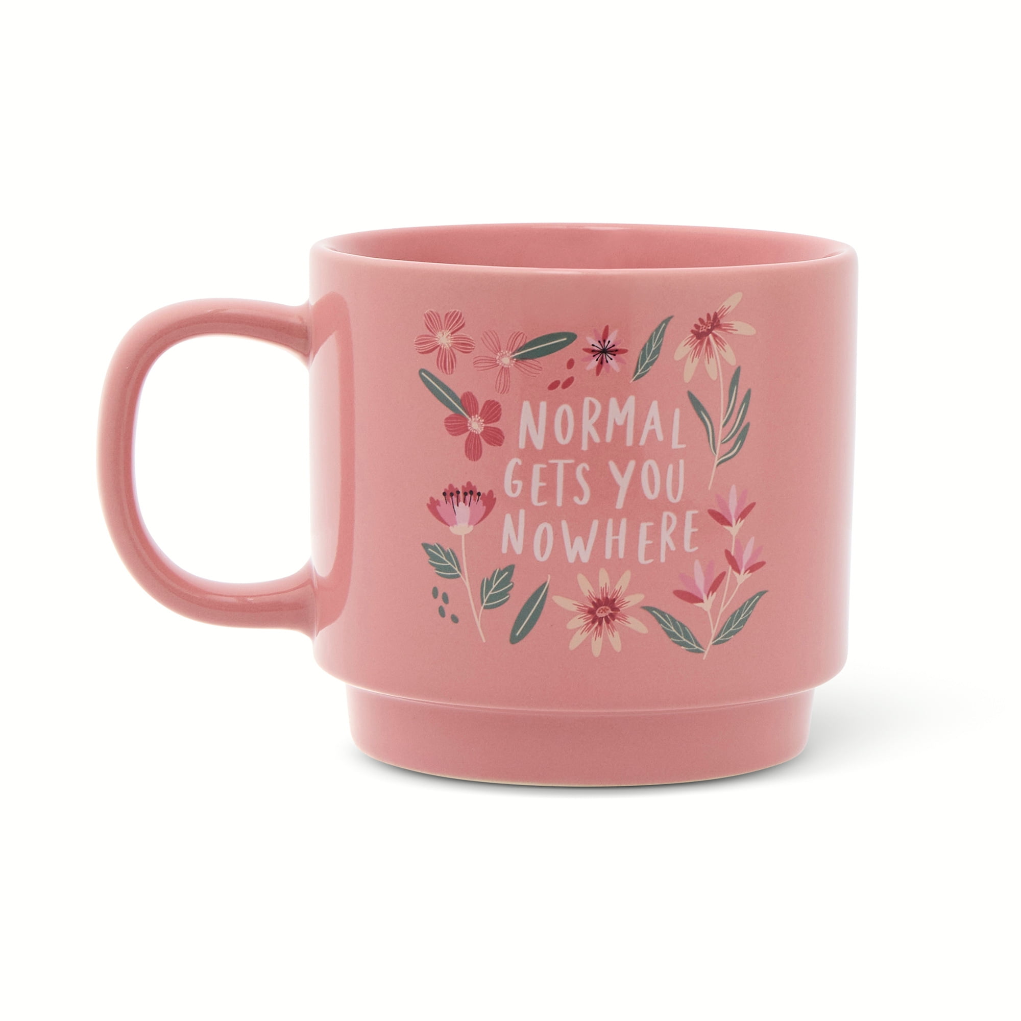 Thyme & Table 14.2 fl oz Floral Pink and White Stoneware Stacking Mugs, Set of 2
