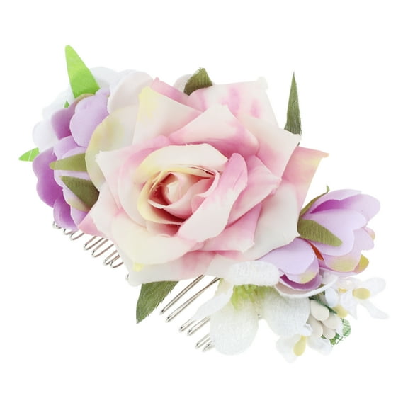 Unique Bargains 1 Pc Women's Simulated Flowers Hair Clip Comb for Parties Purple Polyester Fabric Iron
