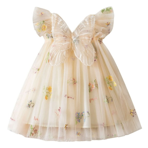 Byoo Newborn Girls' Floral Embroidery Tulle Dress Ruffle Strap A Line Soft Princess Party Sundress