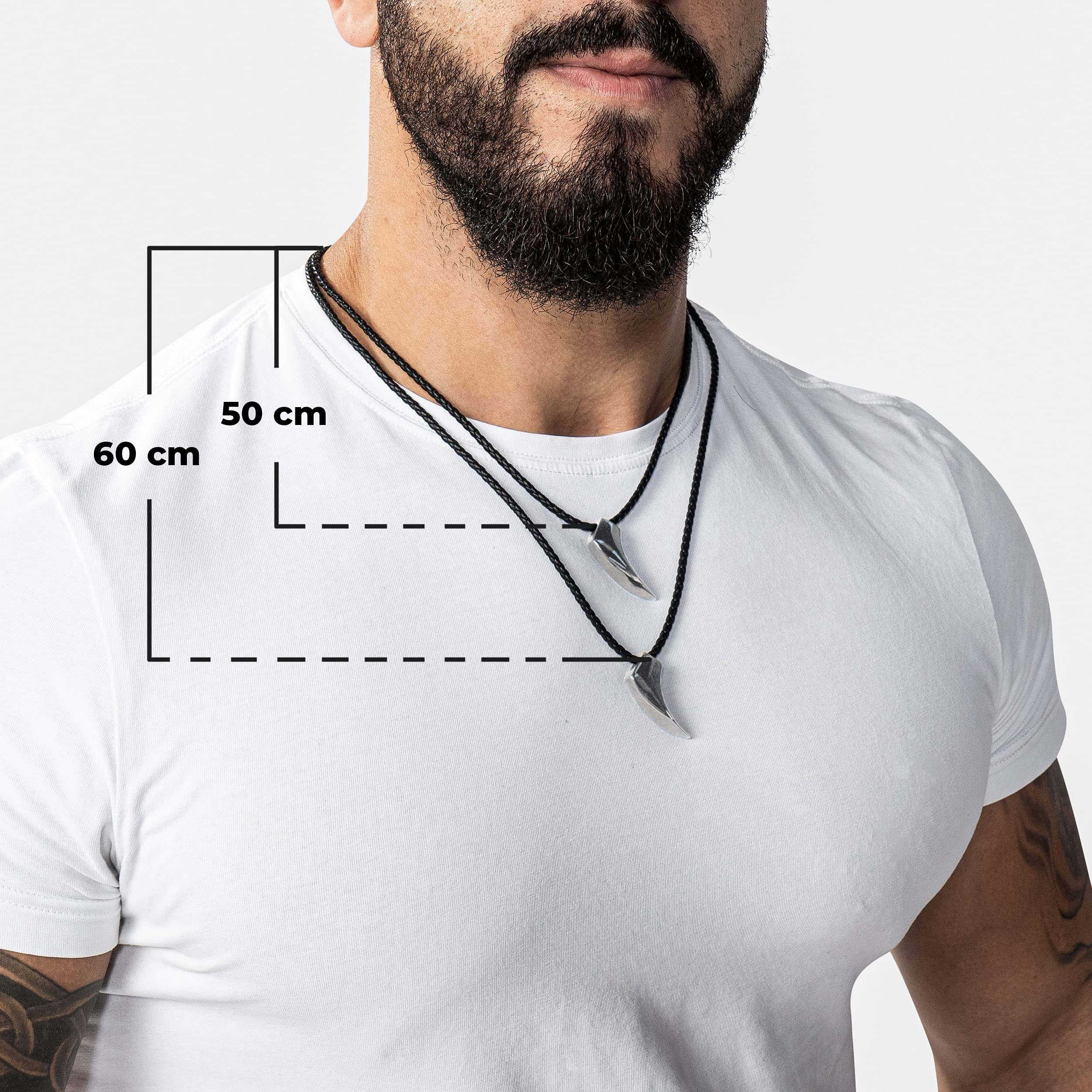 SERASAR Leather Necklace for Man "Wolf" with Stainless steel Pendant and Magnetic Closure, Silver 60cm, incliding Gift box