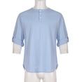 thumbnail image 5 of cllios Mens Cotton Linen Shirts Summer Casual Button Up Henley Shirt Classic Solid Roll Up Long Sleeve Slim Top Lightweight Shirt, 5 of 9