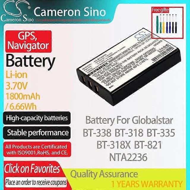 CameronSino Battery for Globalstar BT-338 BT-318 BT-318X BT-335 BT-821 fits Globalstar NTA2236 GPS, Navigator battery 1800mAh