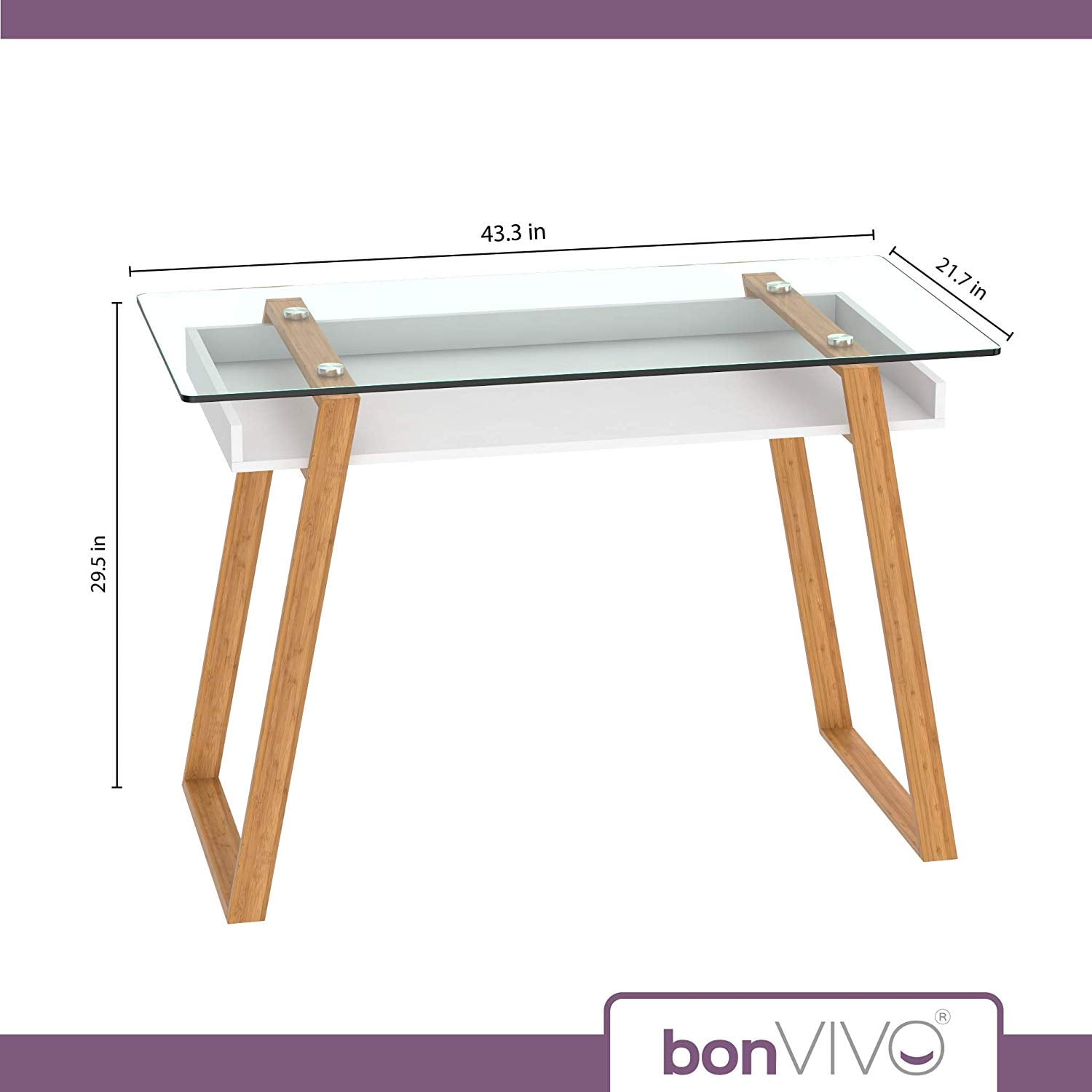  bonVIVO Massimo Small Desk - 43 Inch, Modern Computer Desk for  Small Spaces, Living Room, Office and Bedroom - Study Table w/Glass Top and  Shelf Space - White : Home & Kitchen