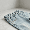 thumbnail image 2 of ABSUYY Girls Mushroom Patch Wide Leg Jeans, Vintage Light Wash Elastic Waist Casual Denim Pants,Size 5 T, 2 of 7