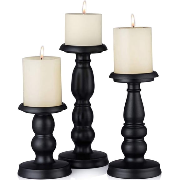 HIDAWN Pillar Candle Holder, 3 Pack Metal Black Retro Candle Stick Holders for Firplace Table Centerpiece Wedding Decoration