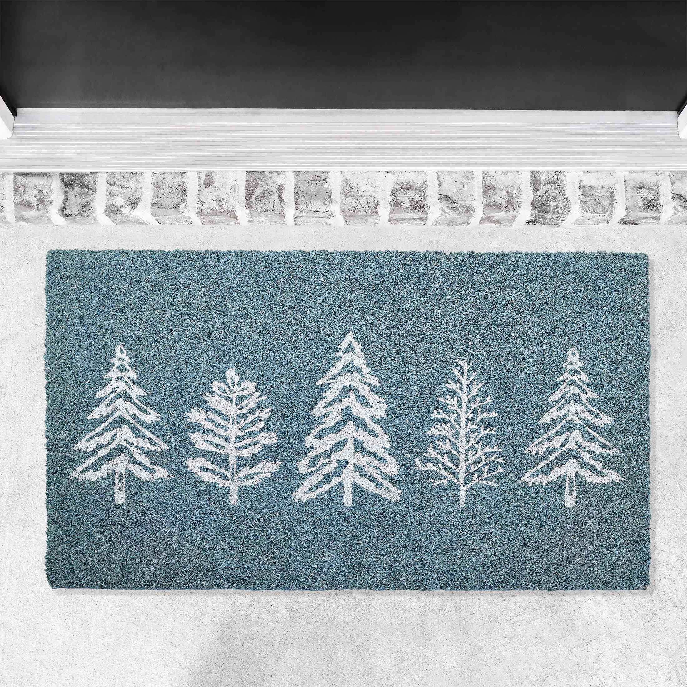 My Texas House Blue Holiday Trees Coir Doormat, 30" x 48"