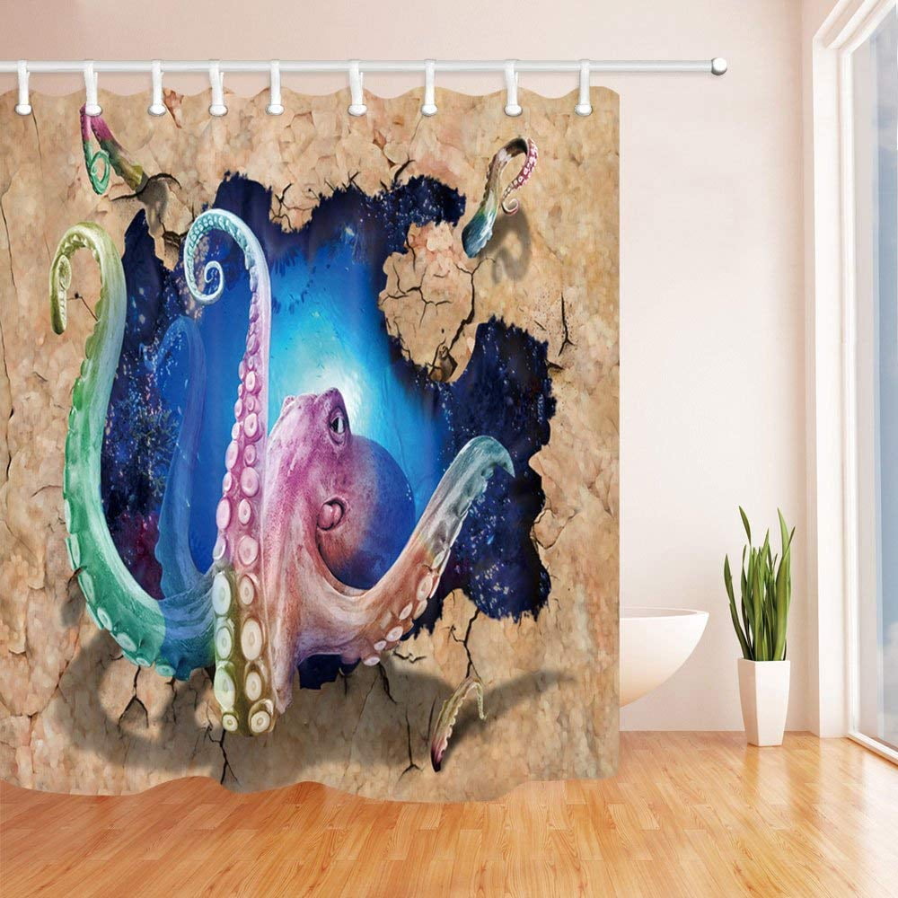 ARTJIA Octopus break the wall Polyester Fabric Bathroom Shower Curtain 66x72 inches