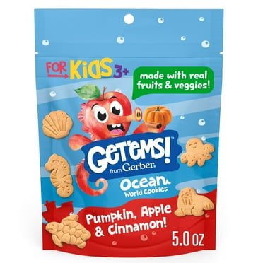 Get'ems from Gerber Pumpkin, Apple & Cinnamon Ocean World Cookies, Kids Snack Made with Real Veggies & Fruits, Iron & Vitamin E 5 oz