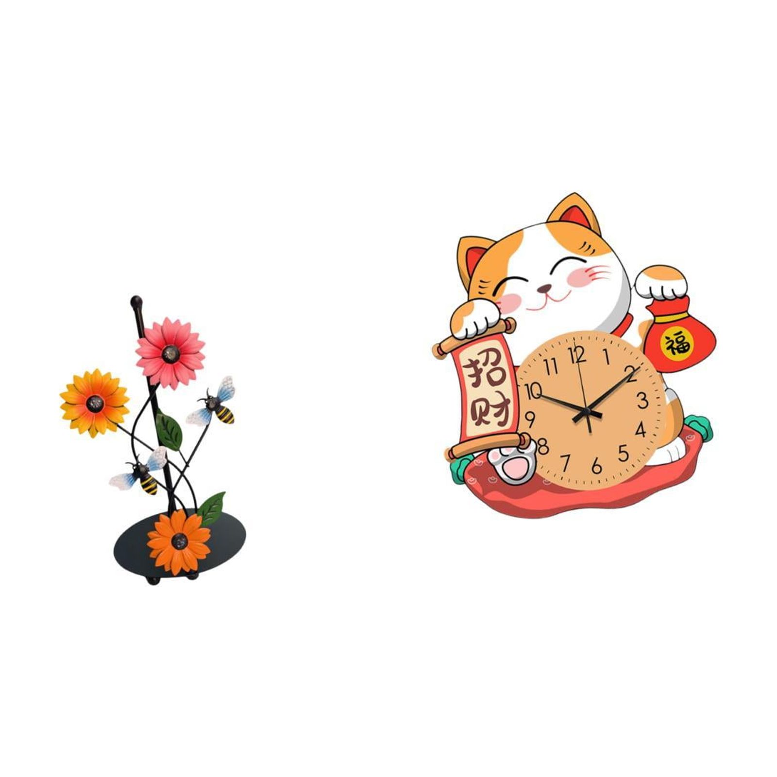 Fiocias Toilet Paper Holder Paper Towel Holder Wall Clock Silent Cat Wall Clock Iron Construction Artistic Gift Suitable for Kitchen Bedroom Living Room Offic