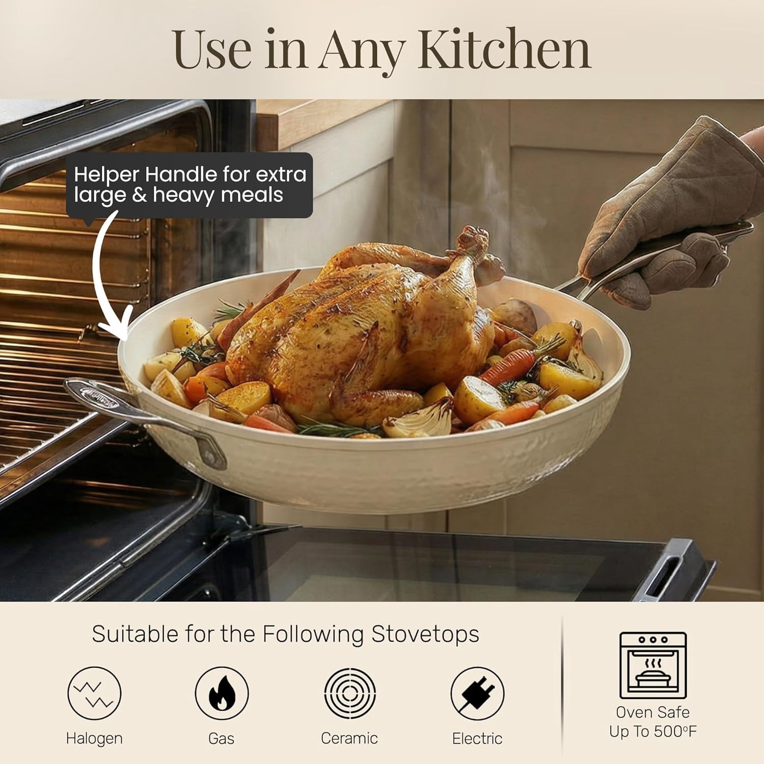 Hammered 14 Inch Non Stick Frying Pan with Lid, Extra Large Nonstick Cookware for Family Meals