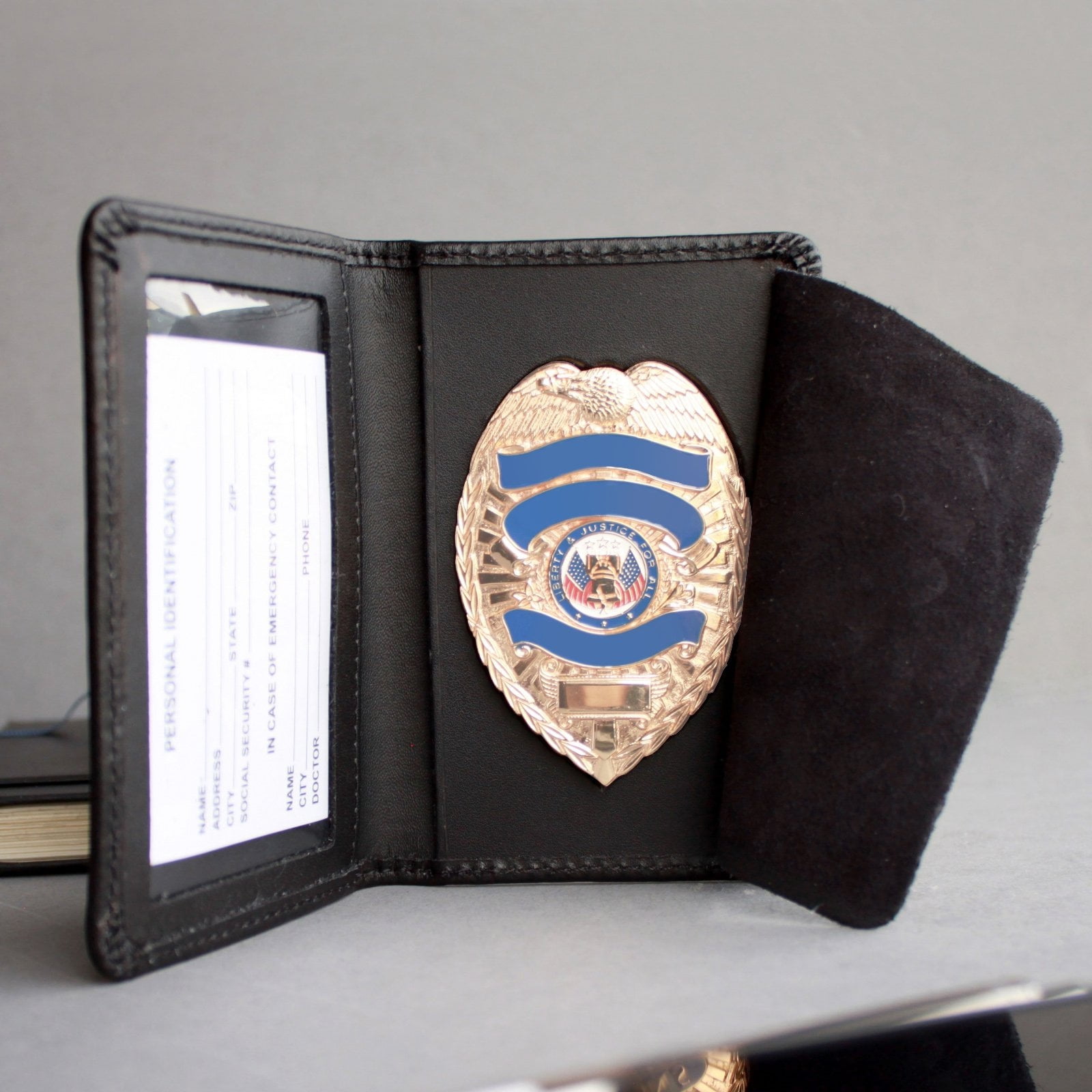 ASR Federal Black Bifold Leather ID Card and Badge Holder Police Gear, Shield