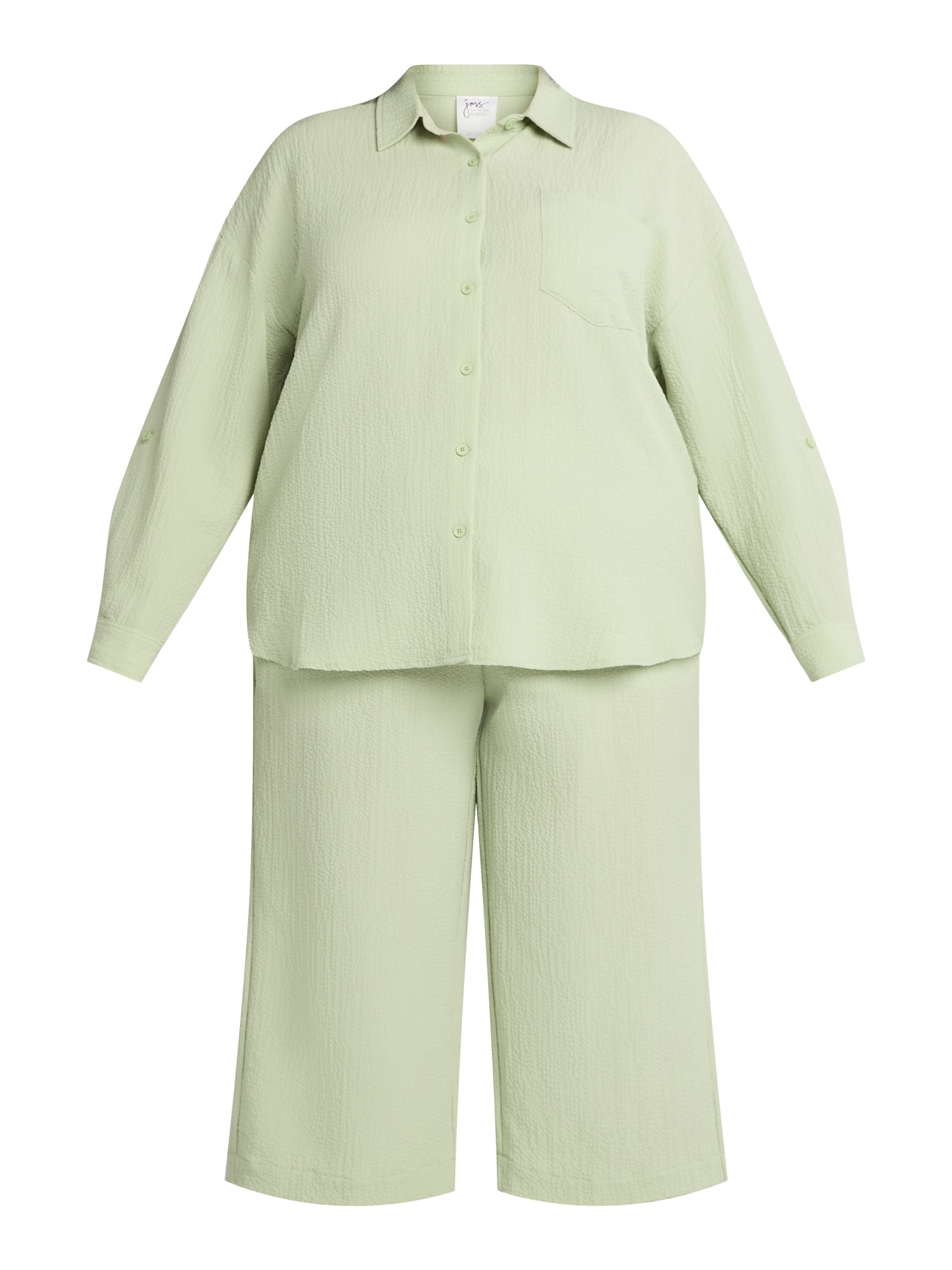 Just My Size Women's Plus Gauze Button Up Shirt and Capri Pants Set, 2-Piece, 21" Inseam, Sizes 0X-4X