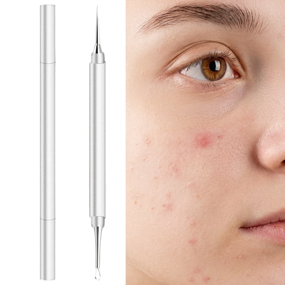 2-in-1 Stainless Steel Blackhead & Whitehead Remover Tool, Double-Ended Facial Extractor with Protective Cap for Nose & Face Skin Care