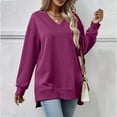 thumbnail image 4 of AherBiu V Neck Sweatshirt for Women Long Sleeve Side Slit High Low Hem Fall Casual Tops Solid Color, 4 of 5