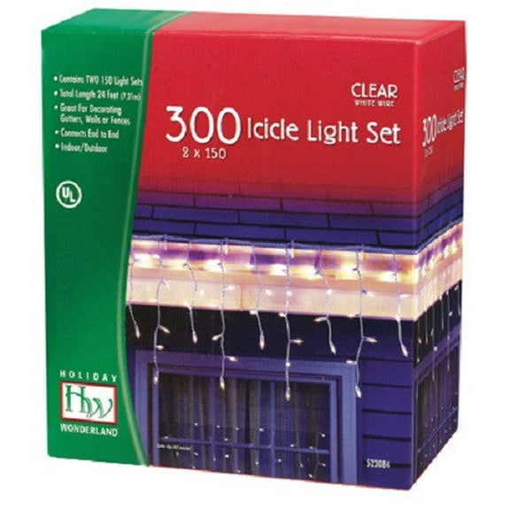 Inliten 14084W-88 Holiday Wonderland 300 Count Clear Icicle Christmas Light Set - Quantity of 1