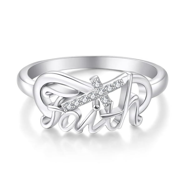 FJ Infinity Cross Ring 925 Sterling Silver Faith Hope Believe Ring Religious Jewelry Gifts for Women Size 5