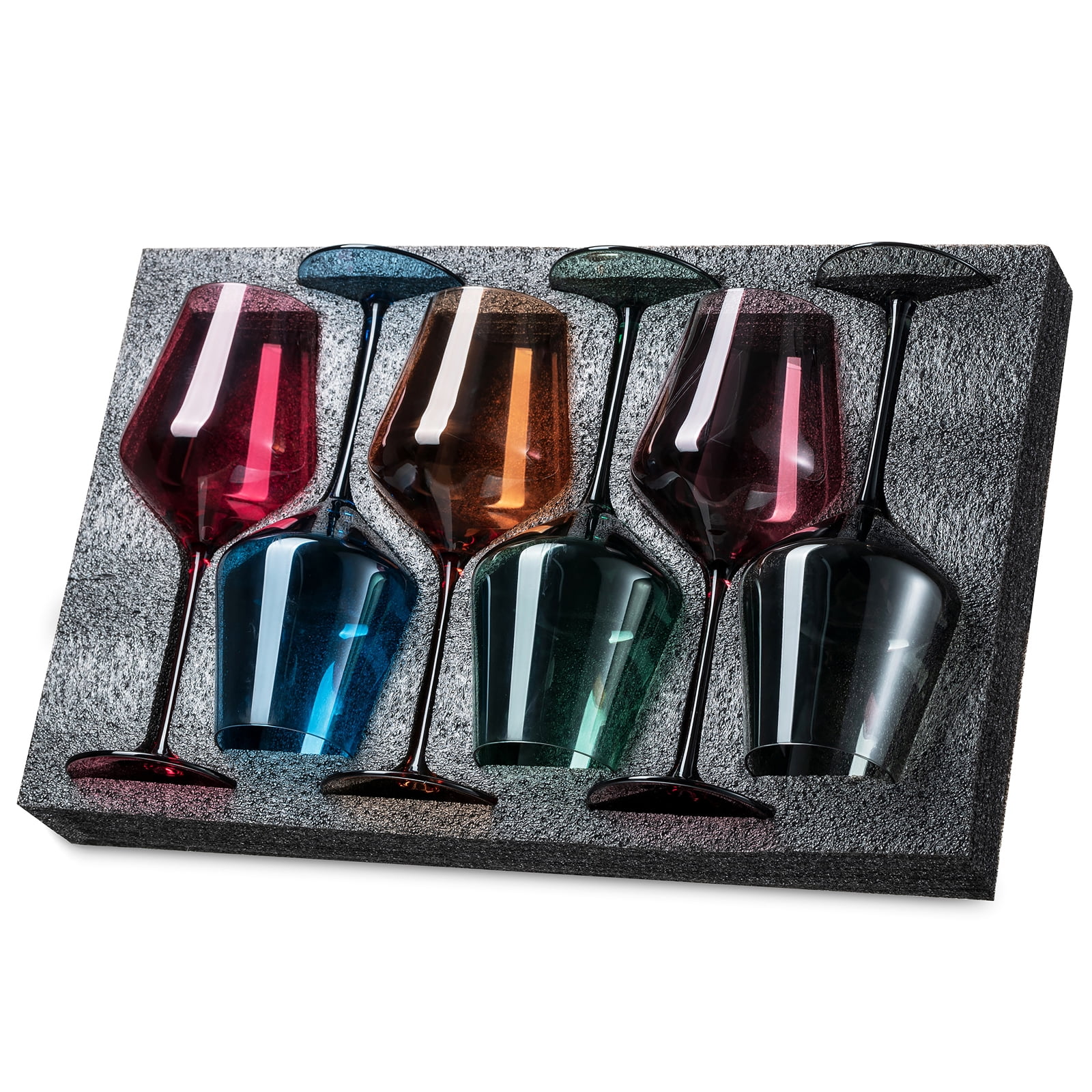 Nuptio Stemmed Colored Wine Glasses Set of 6 13.5oz : Brown Wine Glasses with Long Stem for Christmas Dinner Birthday Party Wedding Home Bar Wine Lover Gifts