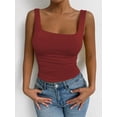 thumbnail image 5 of Women'S Summer Sleeveless Square Neck Tank Top Ruched Slim Fit Basic Vest Tops Wine Red S, 5 of 7