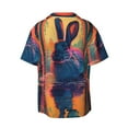 thumbnail image 6 of Lsque Neon Rabbit In Archway print Men's Cuban Collar Short Sleeve Shirt Summer Beachwear Casual Button Down Fashionable Vacation Leisure Shirt-X-Large, 6 of 7