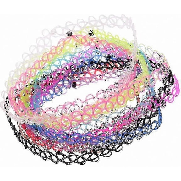 Black Stretch Choker Necklace Set - 12 Pack Retro Boho 90s Gothic Style Elastic Tattoo Necklaces for Women