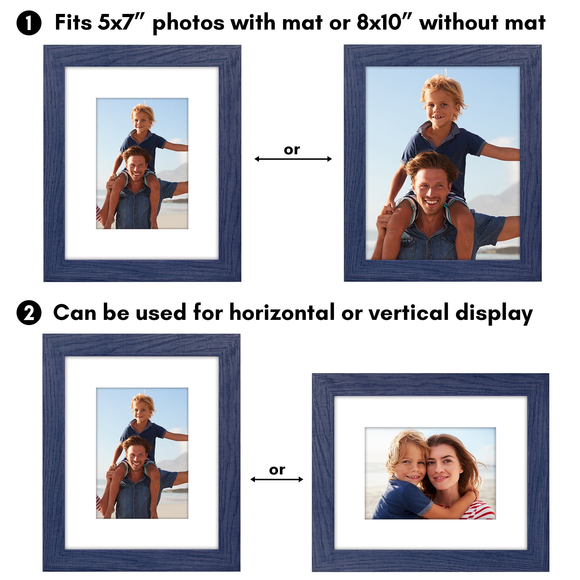 Americanflat 8x10 Picture Frame with Shatter-Resistant Glass Fits 5x7 Photos with Mat Hudson Distressed - Blue