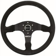 Sparco 015R375PSN Steering Wheel - R375 - 350 mm Diameter - 3-Spoke - 36 mm Dish - Black Suede Grip - Aluminum - Black Anodized