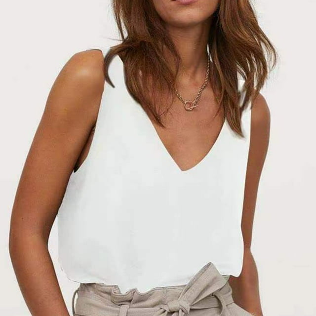 Top sin mangas para mujer,Camisola con cuello en V Camisola con cuello en V de satén Top para mujer Eficiencia maximizada