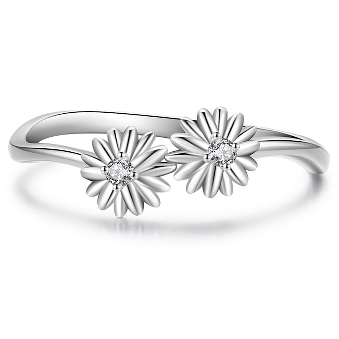 Clear CZ Daisies Flowers 925 Sterling Silver Ring Clear CZ Daisies Flowers 925 Sterling Silver Ring