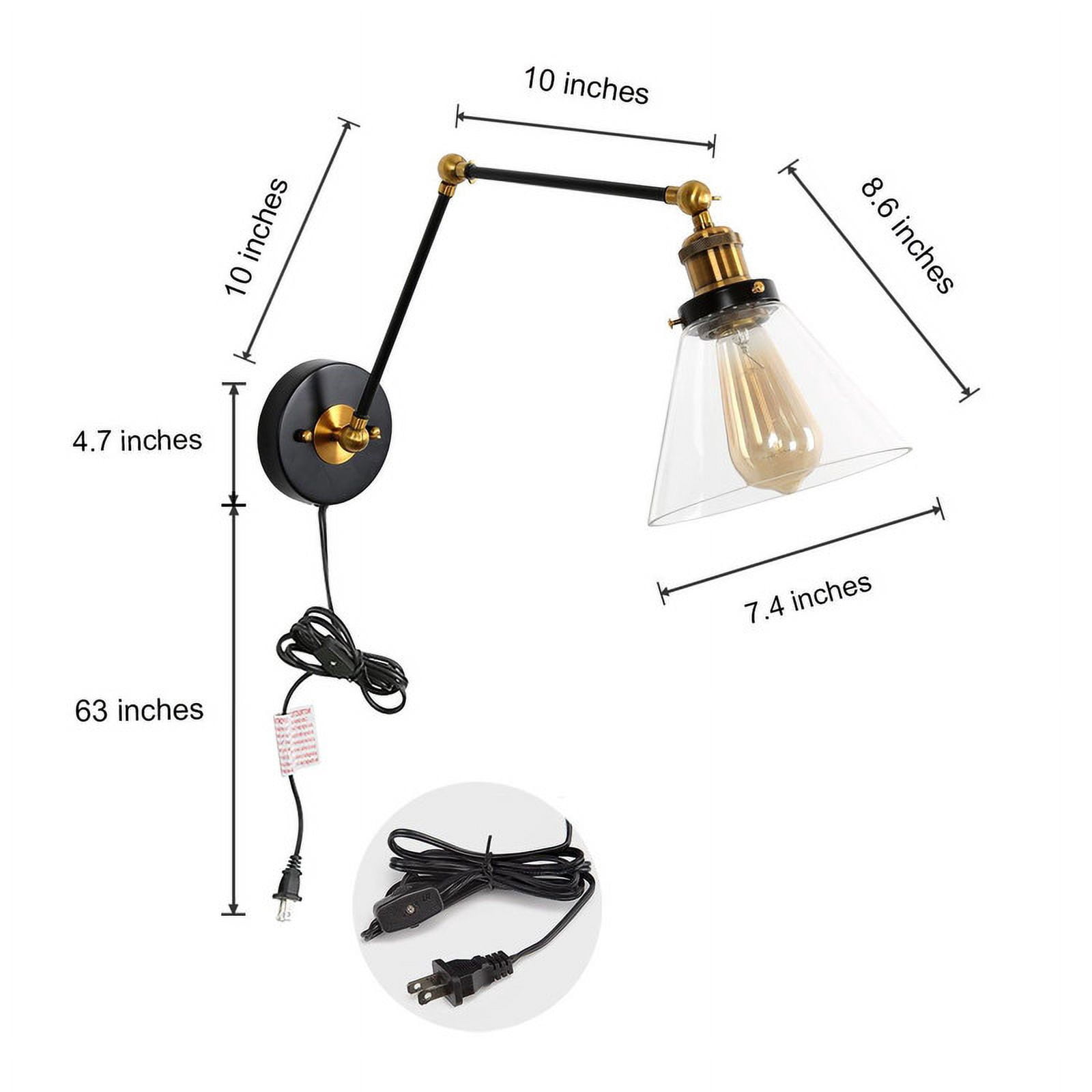 LNC 9.1-in H On/Off Switch Black Swing Arm with Glass Shade Modern Wall Lamp