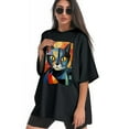 thumbnail image 3 of Plus Size Shirt for Women Black Tops for Women Oversized Short Sleeves Shirt for Women Cubist Style Cat T Shirt Crewneck Shirt for Women L, 3 of 5