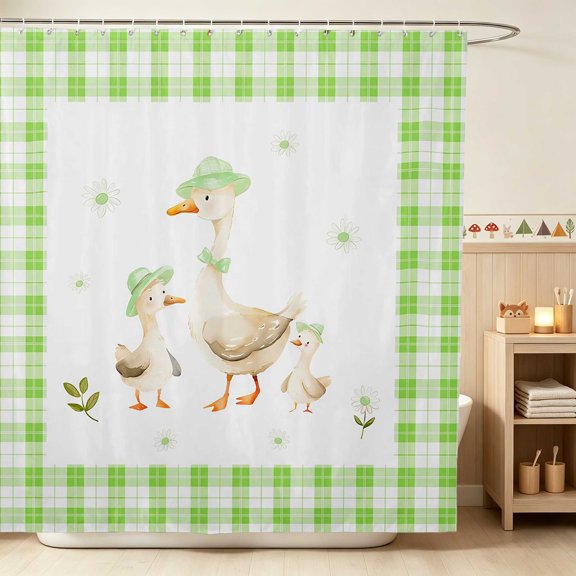 Erosebridal Goose Shower Curtain 72Wx72L for Girls, Green Hats Waterproof Bathroom Curtain