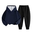thumbnail image 5 of Girls Sweatsuits 2 Piece Fall Winter Cotton Fleece Warm Outfits 1-15Y Pullover Hoodie and Jogger Pants Set (5-6 Years, Navy&Black), 5 of 7