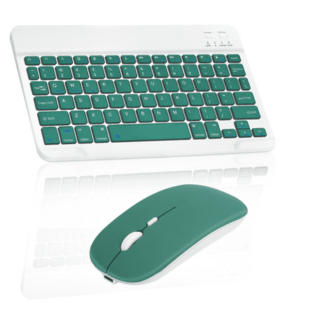 Rechargeable Bluetooth Keyboard and Mouse Combo Ultra Slim Full-Size Keyboard and Ergonomic Mouse for Samsung Galaxy Tab S7+ and All Bluetooth Enabled Mac/Tablet/iPad/PC/Laptop - Jade Green