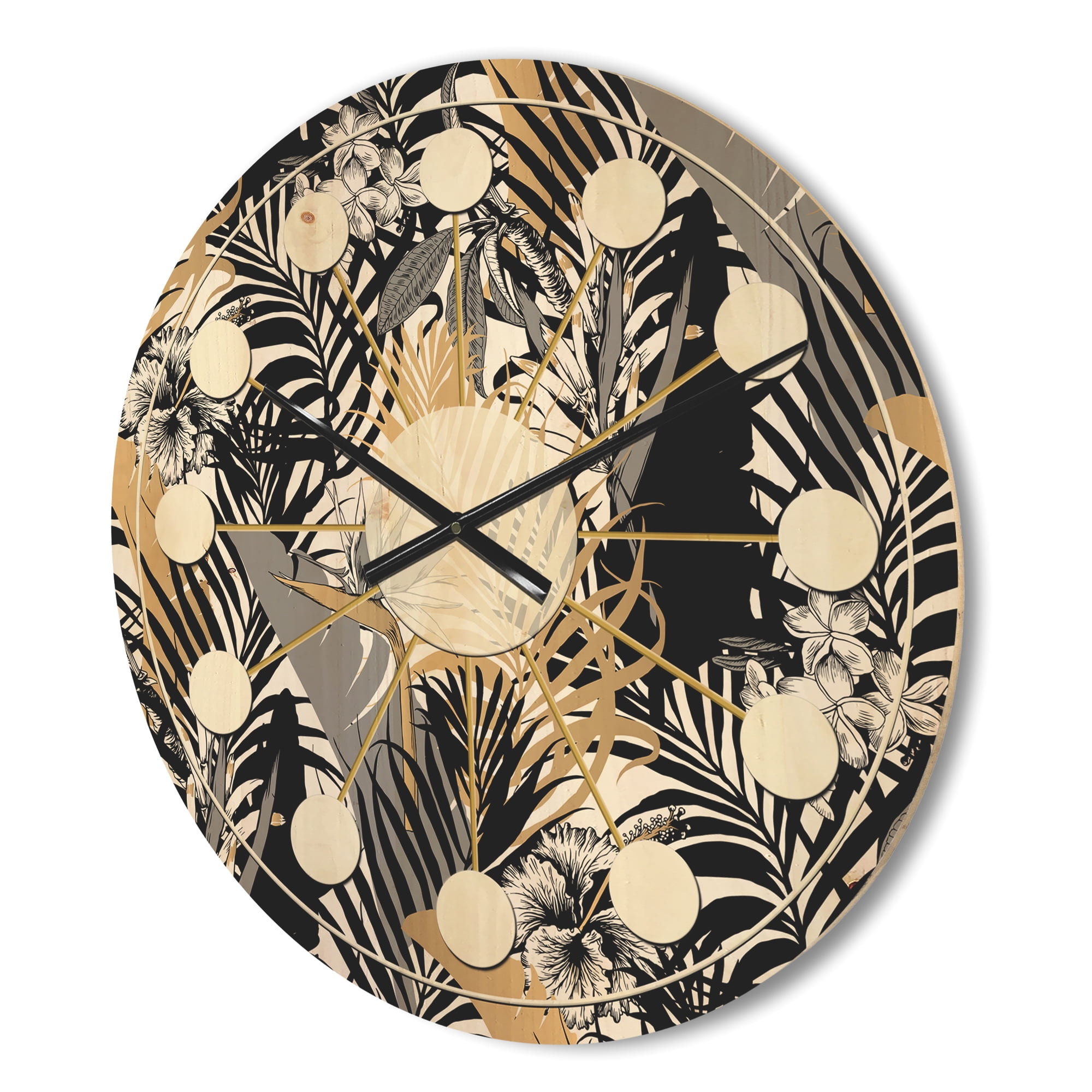 Designart 'Retro Golden Foliage II' Mid-Century Modern Wood Wall Clock