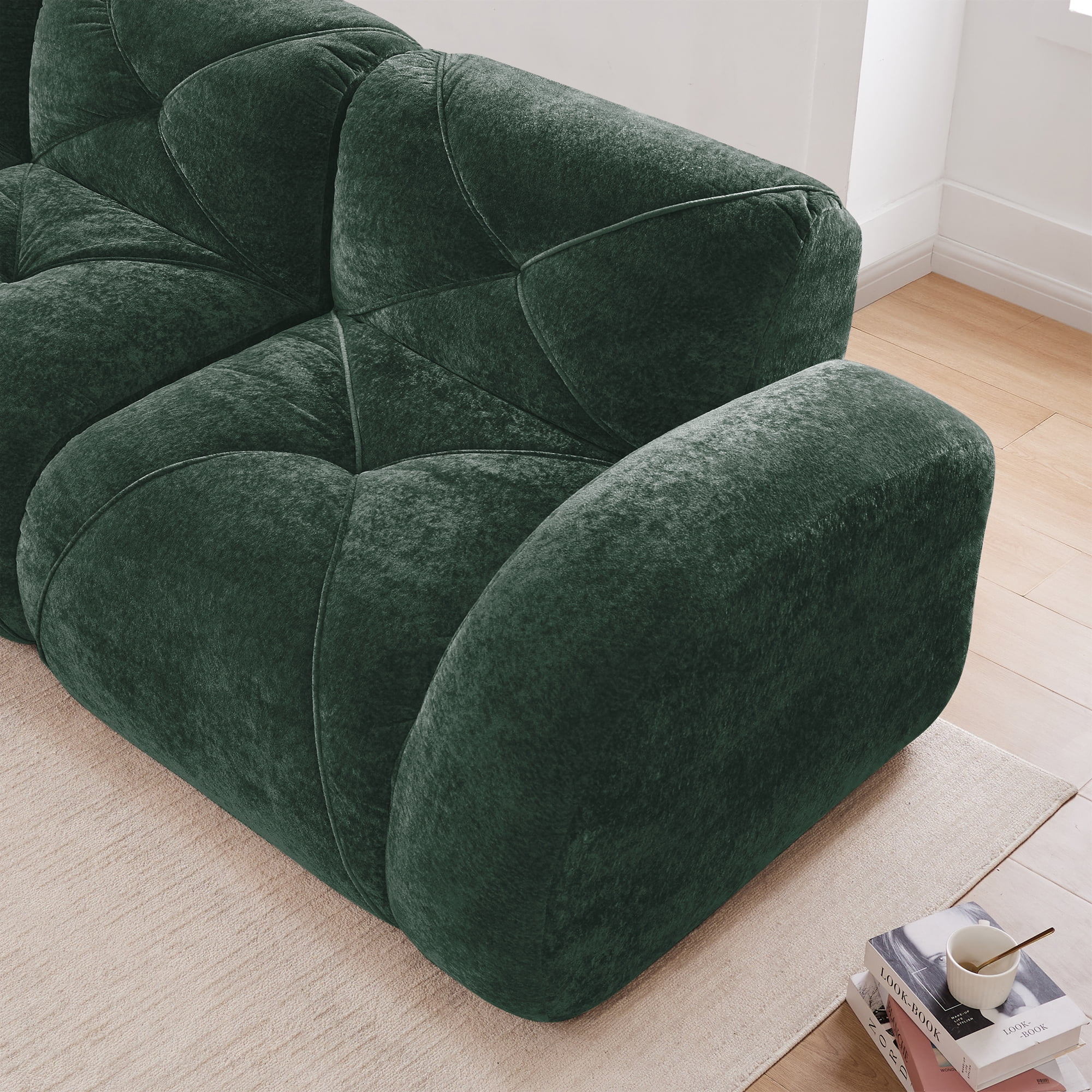 Aukfa Velvet Tufted Modular Sectional Sofa, 80" Boneless Loveseat for Living Room, Green