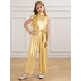 thumbnail image 2 of inlzdz Combinaison Longue pour Enfants à Taille Haute avec Ceinture, Volantée, Col Rond, Manches Courtes, Jaune, 16, 2 of 5