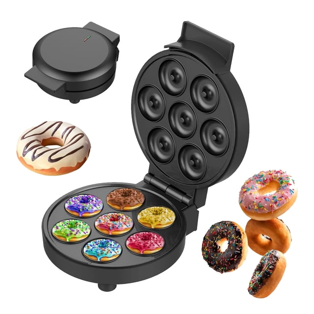 Maquina para Hacer Donas de Acero Inoxidable con Placas Antiadherentes, Coccion Perfecta, 7 Mini Donas a la Vez, Donas de 5cm Diametro