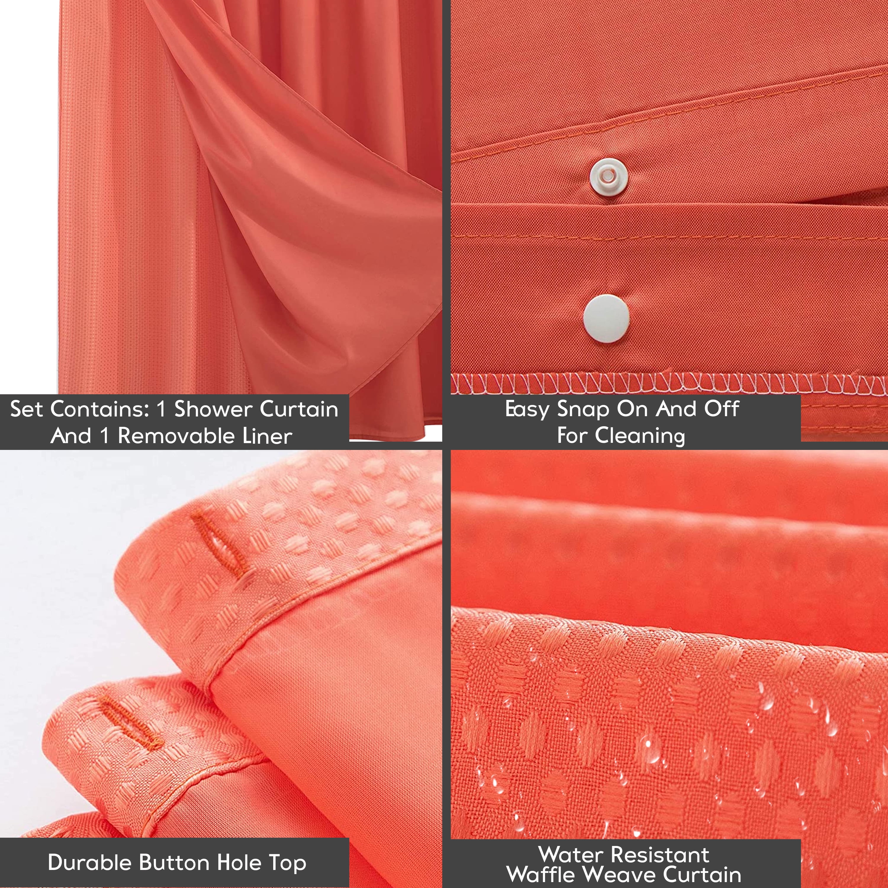 Dainty Home Complete Waterproof Shower Curtain with Detachable Liner in Coral