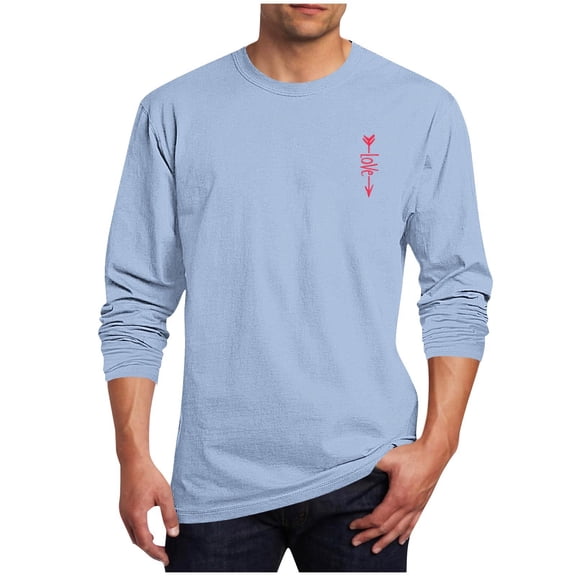 Valentines Day Tops for Men Big&tall Casual Loose Long Sleeve Round Neck Graphic Print Pullover Tops (4XL, Light Blue)