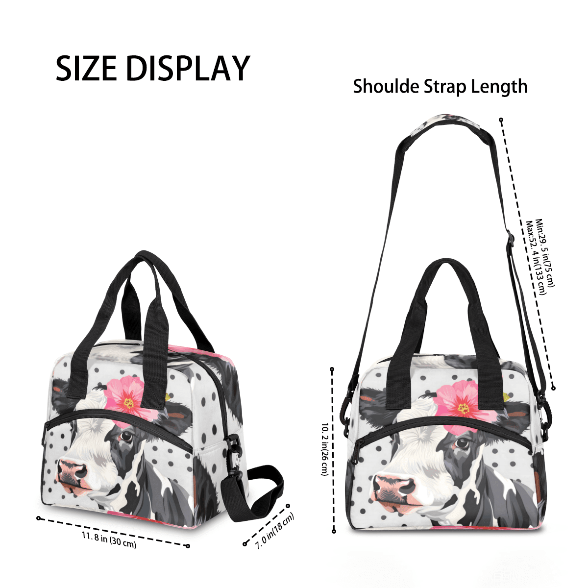 Herdesigns Cute Floral Cow Insulated Lunch Bag for Women Men Adults Large Reusable Lunch Box Leakproof Portable Cooler Tote Bags with Adjustable Shoulder Strap