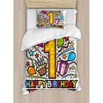 thumbnail image 3 of 1st Birthday Duvet Cover Set Queen Size, Cartoon Pop Art Style Celebration Theme Party with Cake and Balloons Print, Decorative 3 Piece Bedding Set with 2 Pillow Shams, Multicolor, by Ambesonne, 3 of 3