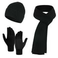 thumbnail image 2 of SHENGXINY Winter Warm Wool Hats Sets for Men and Women Clearance Men and Women Knitted Thick Warmth Woolen Hat Scarf Gloves Three-piece Suit Black, 2 of 3