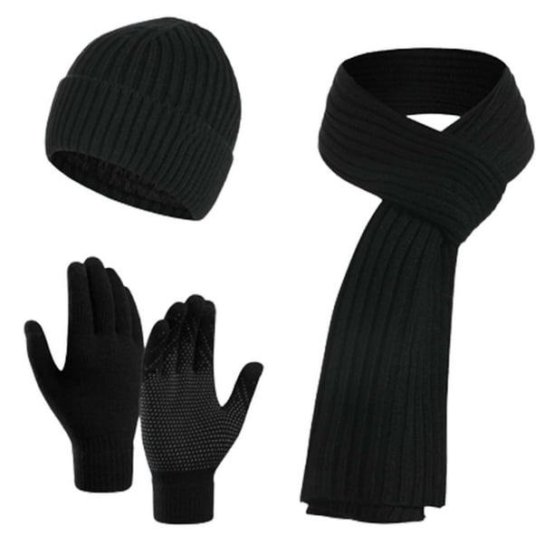 Yhmxh Traje de tres piezas para hombre y mujer: gorro, bufanda y guantes de lana gruesa de punto para mayor calidez.