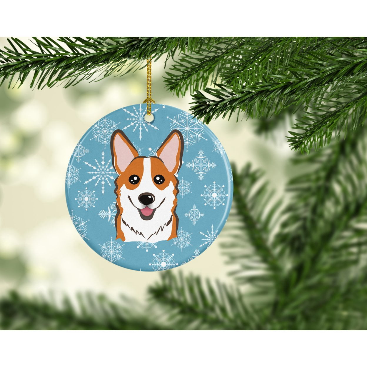 Snowflake Red Corgi Ceramic Ornament