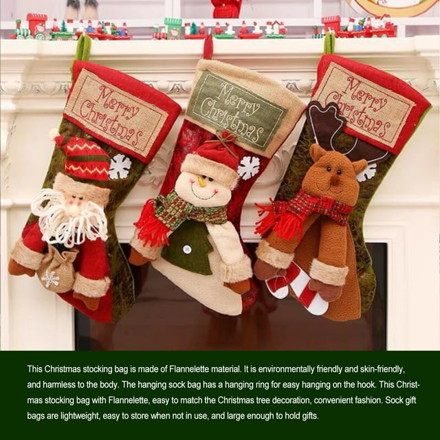 Cute Christmas Stocking Lints Portable Hanging Portable Hanging Christmas Stocking Xmas Themed Replacement Decorative Washable Stylish Kids Gift Storage Bag Snowman