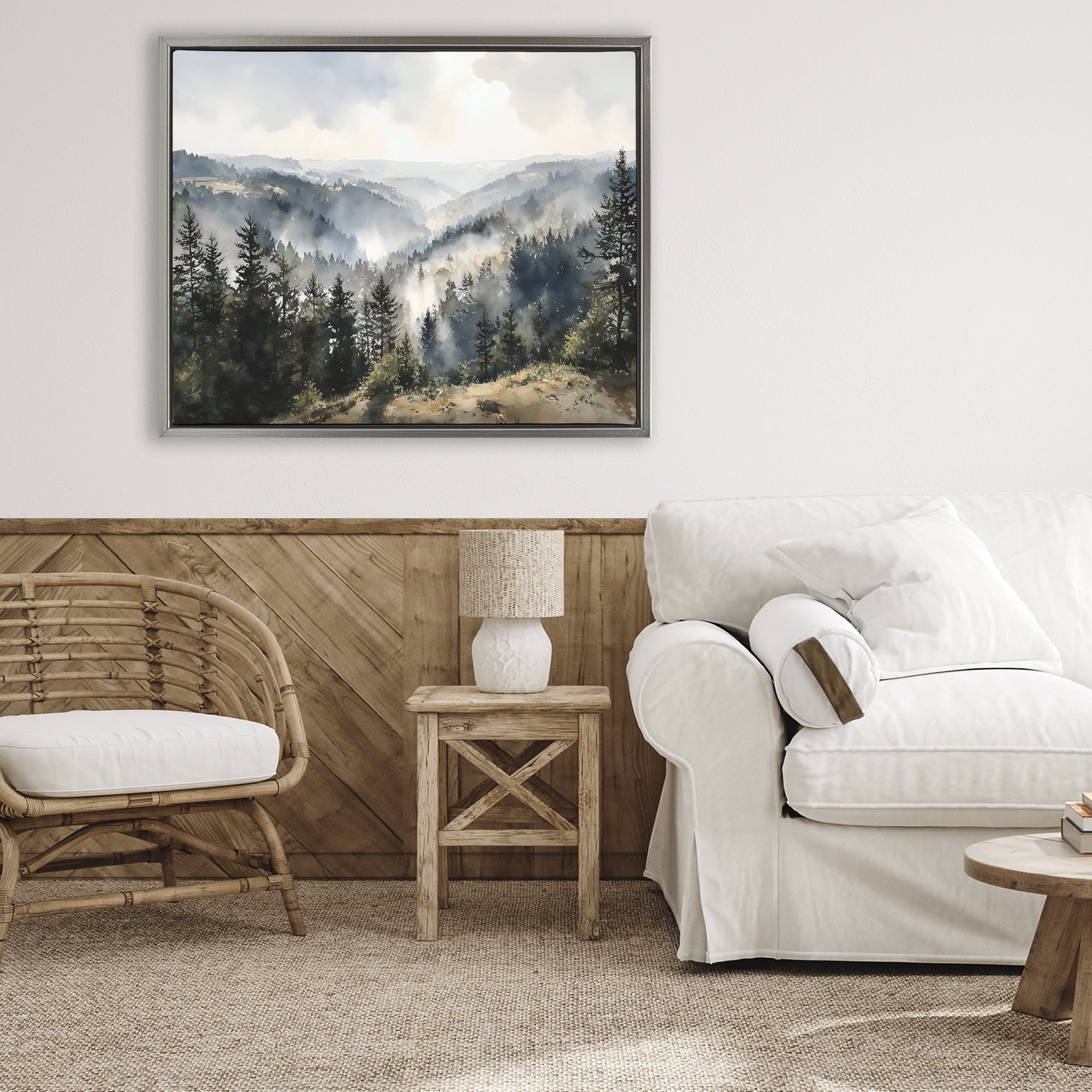 Stupell Industries Misty Tree Tops Vista Gray Framed Floater Canvas Wall Art, design by Franklyn Gregory